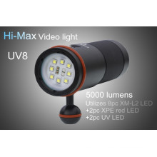 HI-MAX cree headlamp 5000 lumens 8*XM-L2 LEDs, 2*XPE red LED, 2*UV LED diving photography UV torch